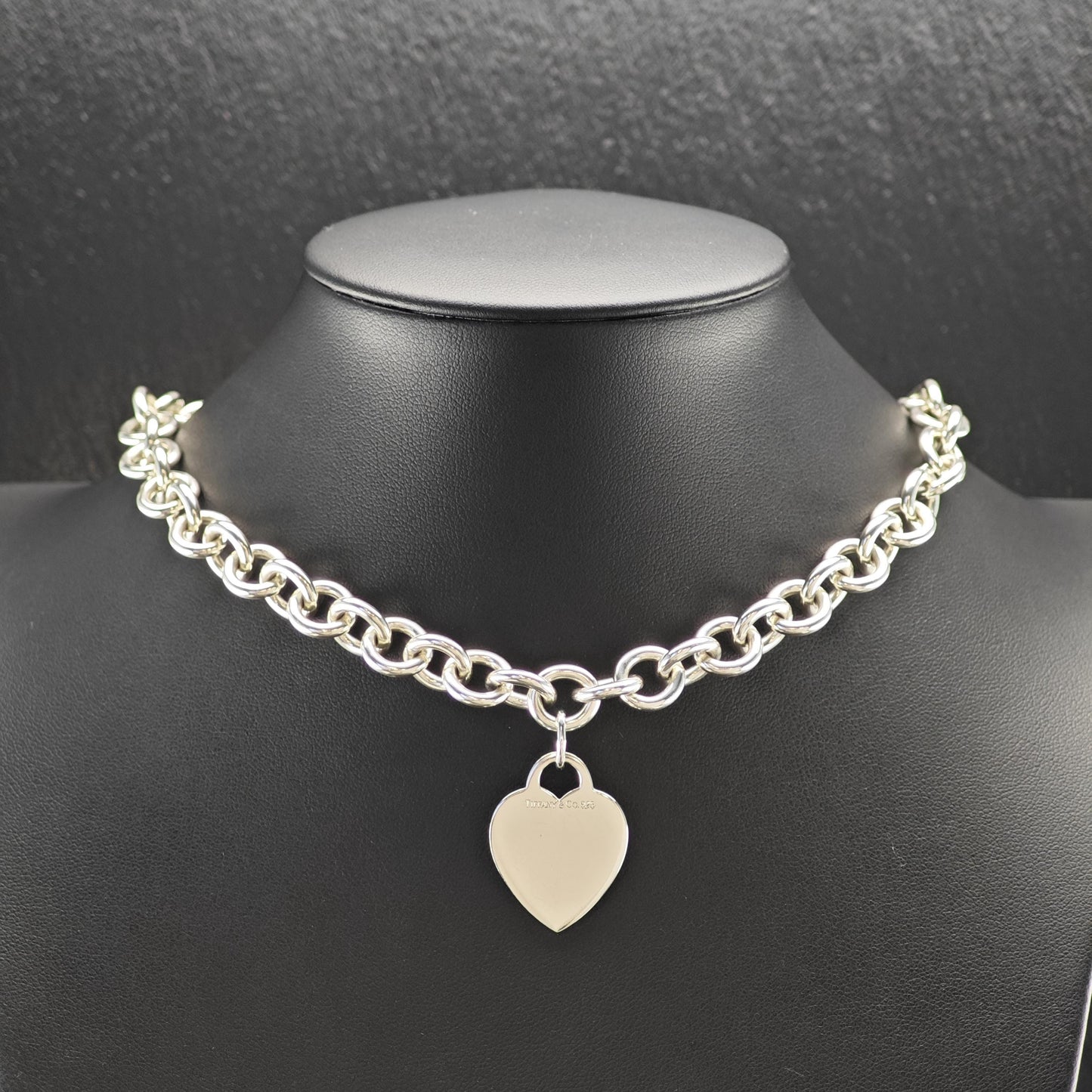Vintage Tiffany Sterling Silver Heart Curb Link Chain Necklace