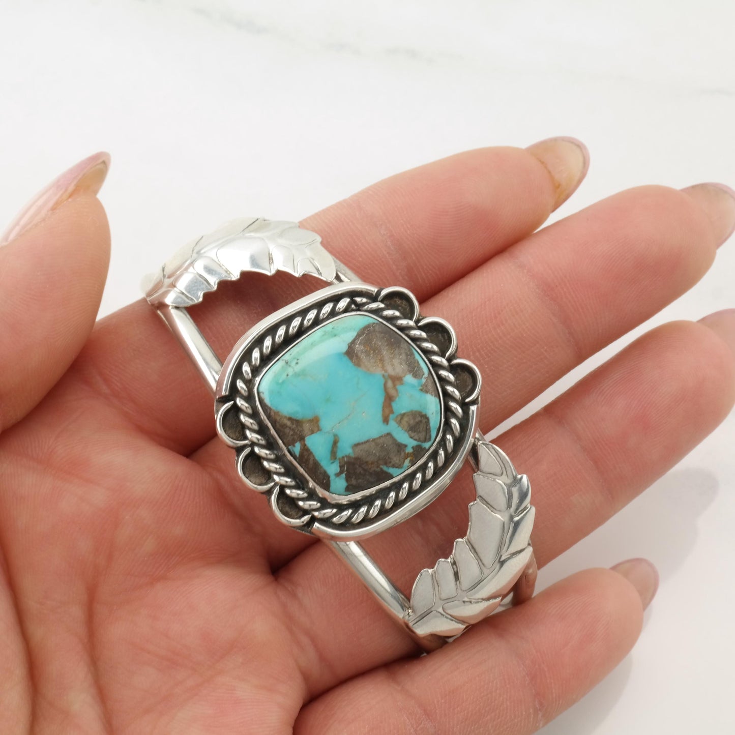 Native American Bisbee Turquoise Cuff Bracelet Sterling Silver