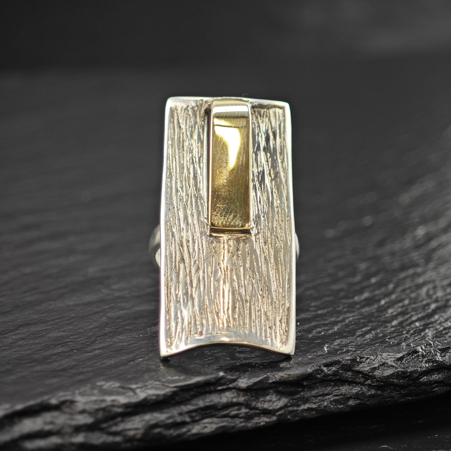 Abstract 14K Gold Accent Ring Sterling Silver Sz 7 R6017