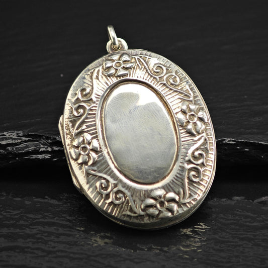 Art Nouveau Style Sterling Silver Locket Pendant P3093