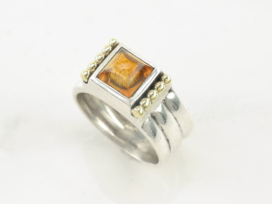 Modernist Silver Ring Orange Amber Sterling Size 8 1/4