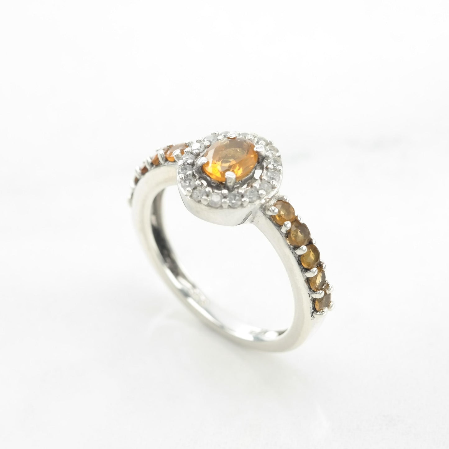 Vintage Sterling Silver Citrine Halo Ring