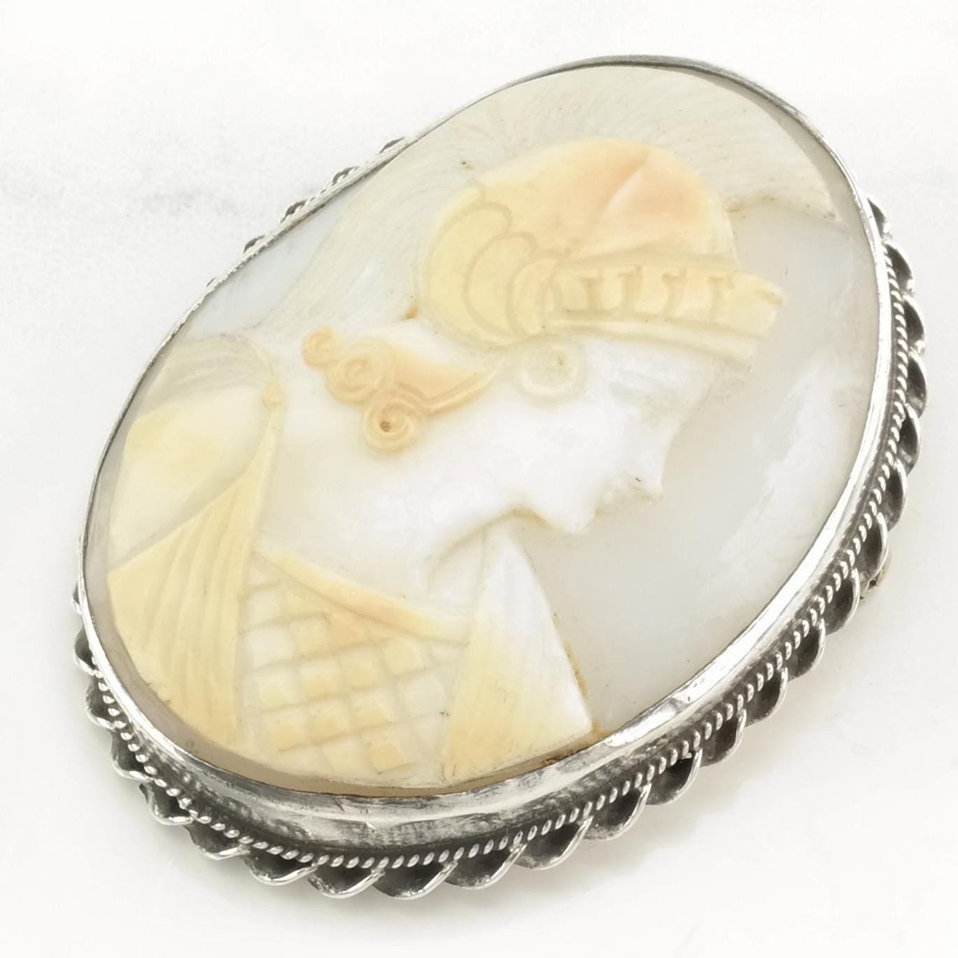 Vintage Silver Brooch Athena, Greek Goddess Cameo Sterling