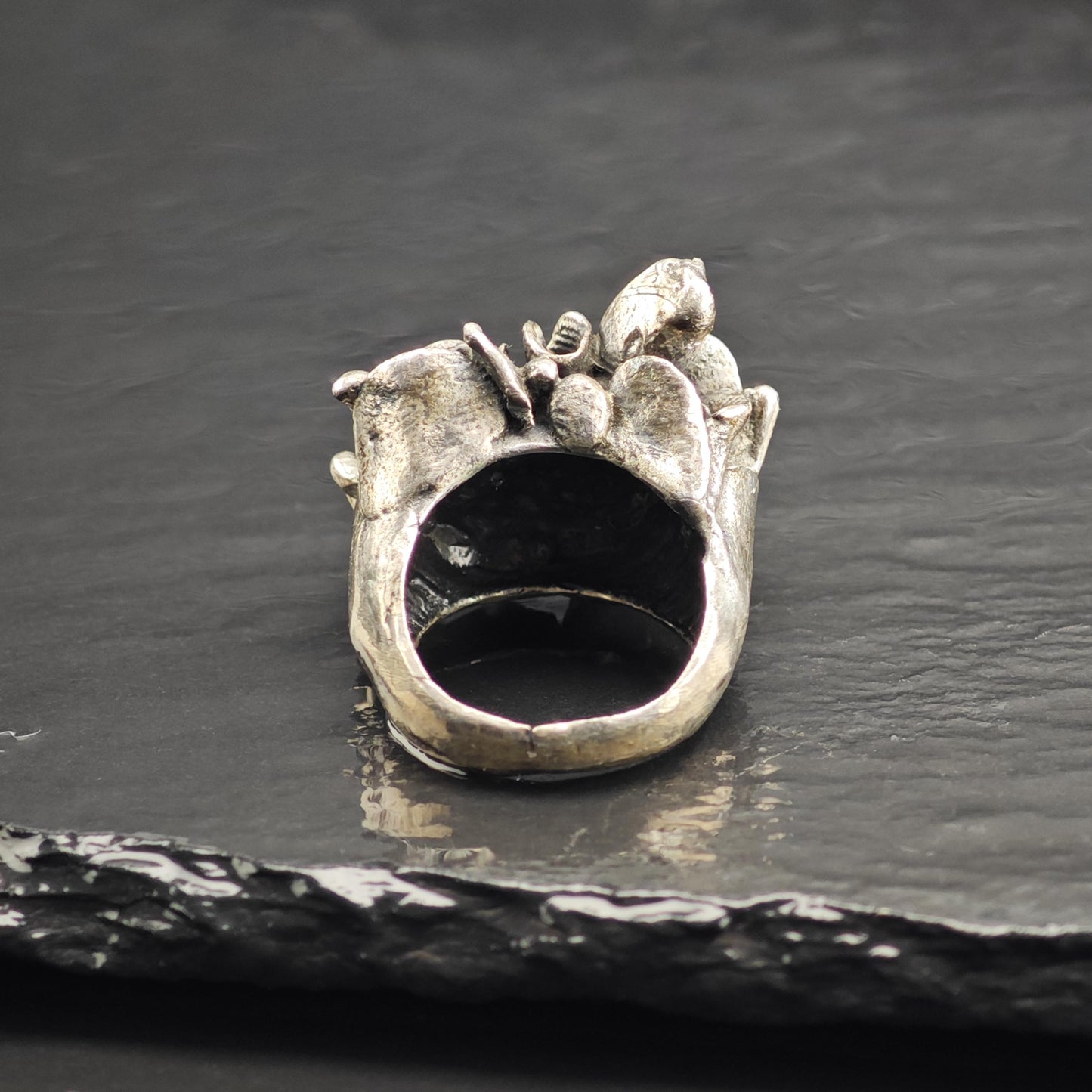 Large Brutalist Floral Sterling Silver Ring Sz 6 1/2 R6703