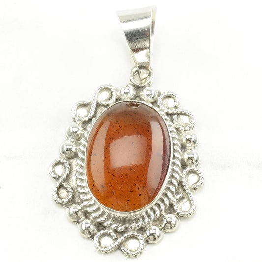 Taxco Amber Sterling Silver Pendant Orange Vintage