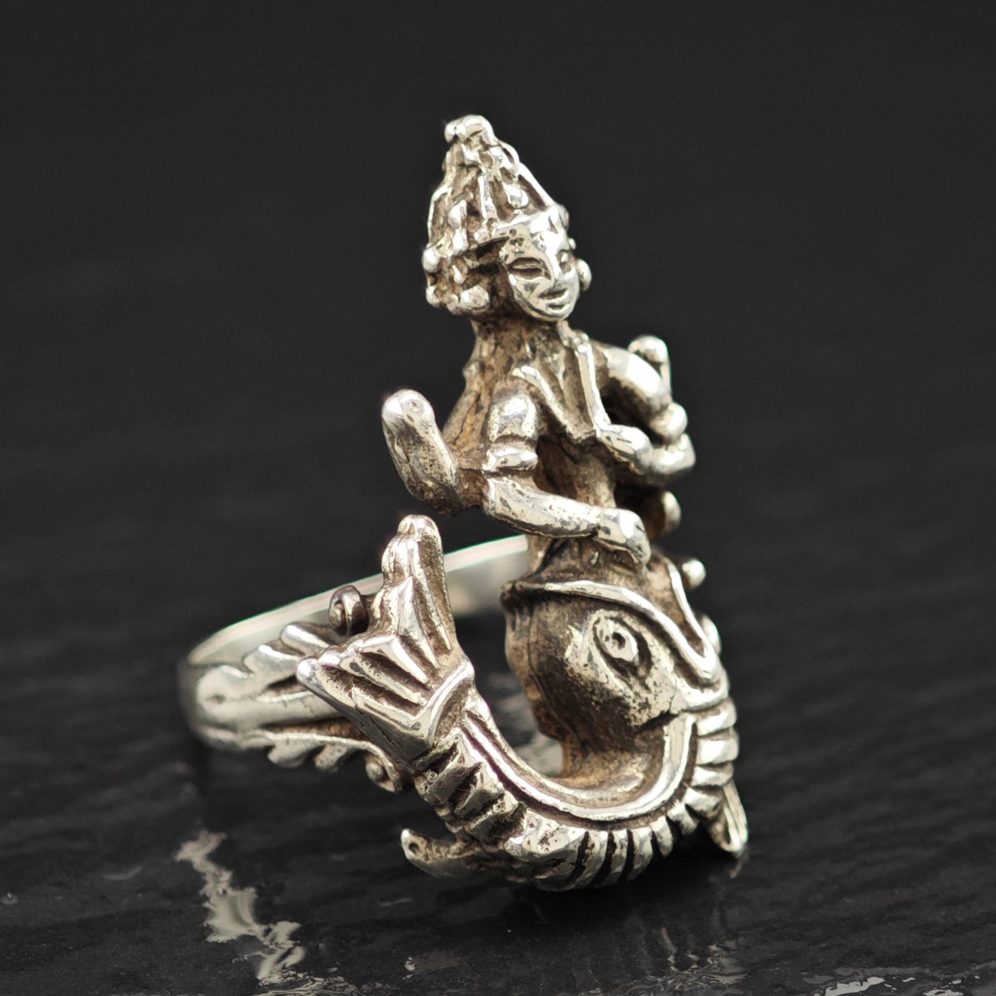 Thai Goddess Silver Ring Sterling Size 6 Statement Jewelry R6089