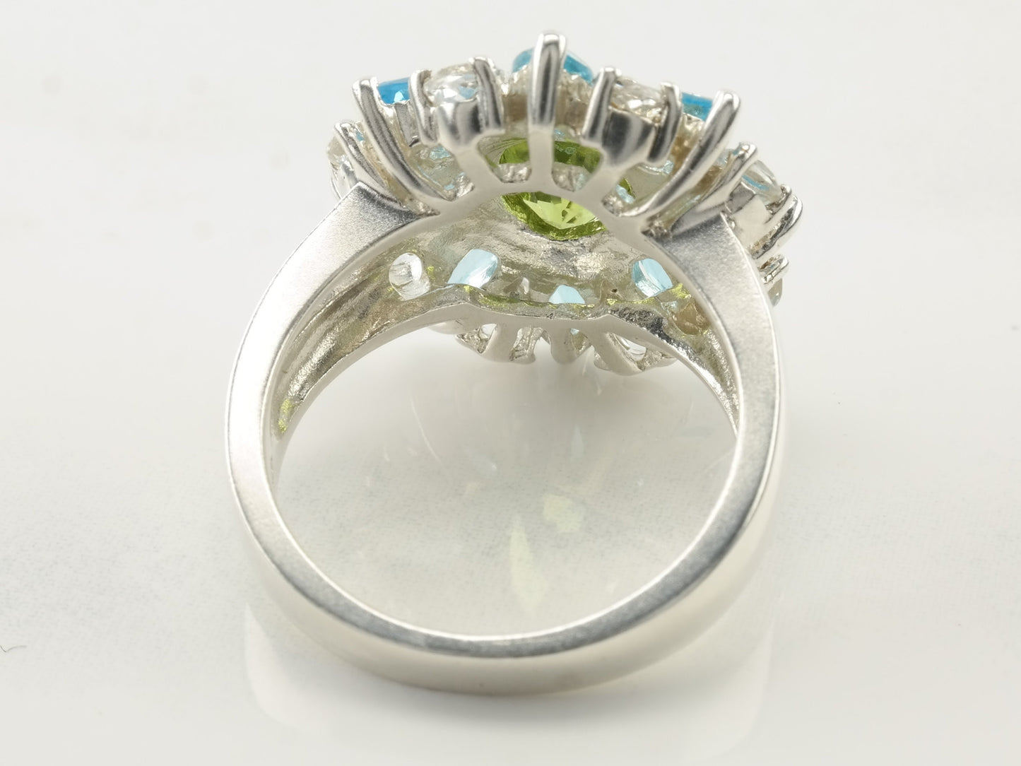 Vintage Sterling Silver Ring Topaz Peridot Flower Size 7 1/4