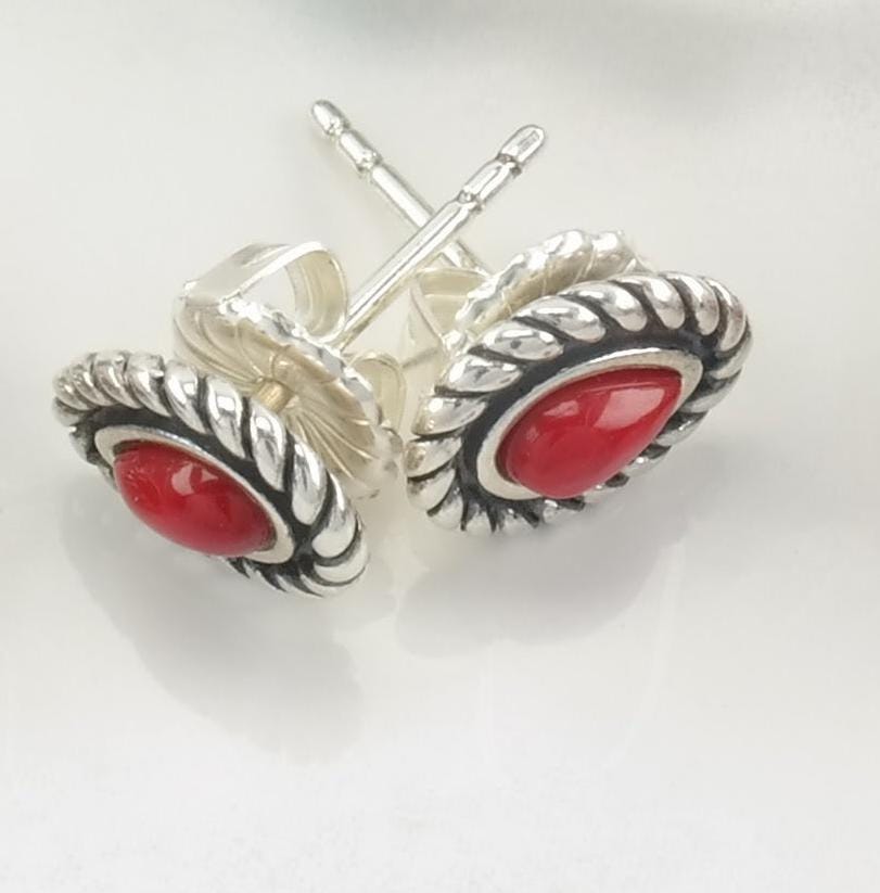 Carolyn Pollack Sterling Silver Coral Stud Earrings