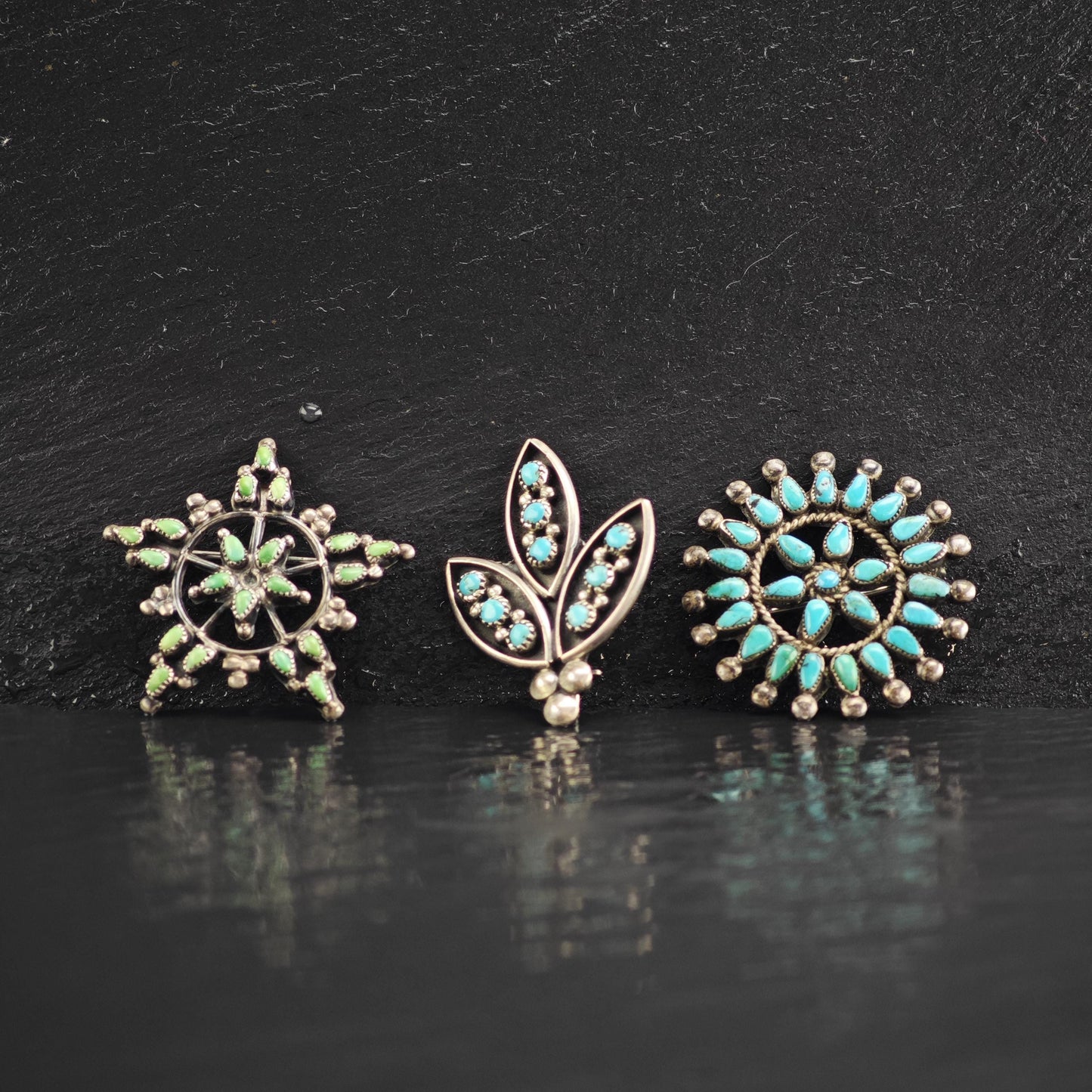 Choice of Turquoise Cluster Sterling Silver Brooches