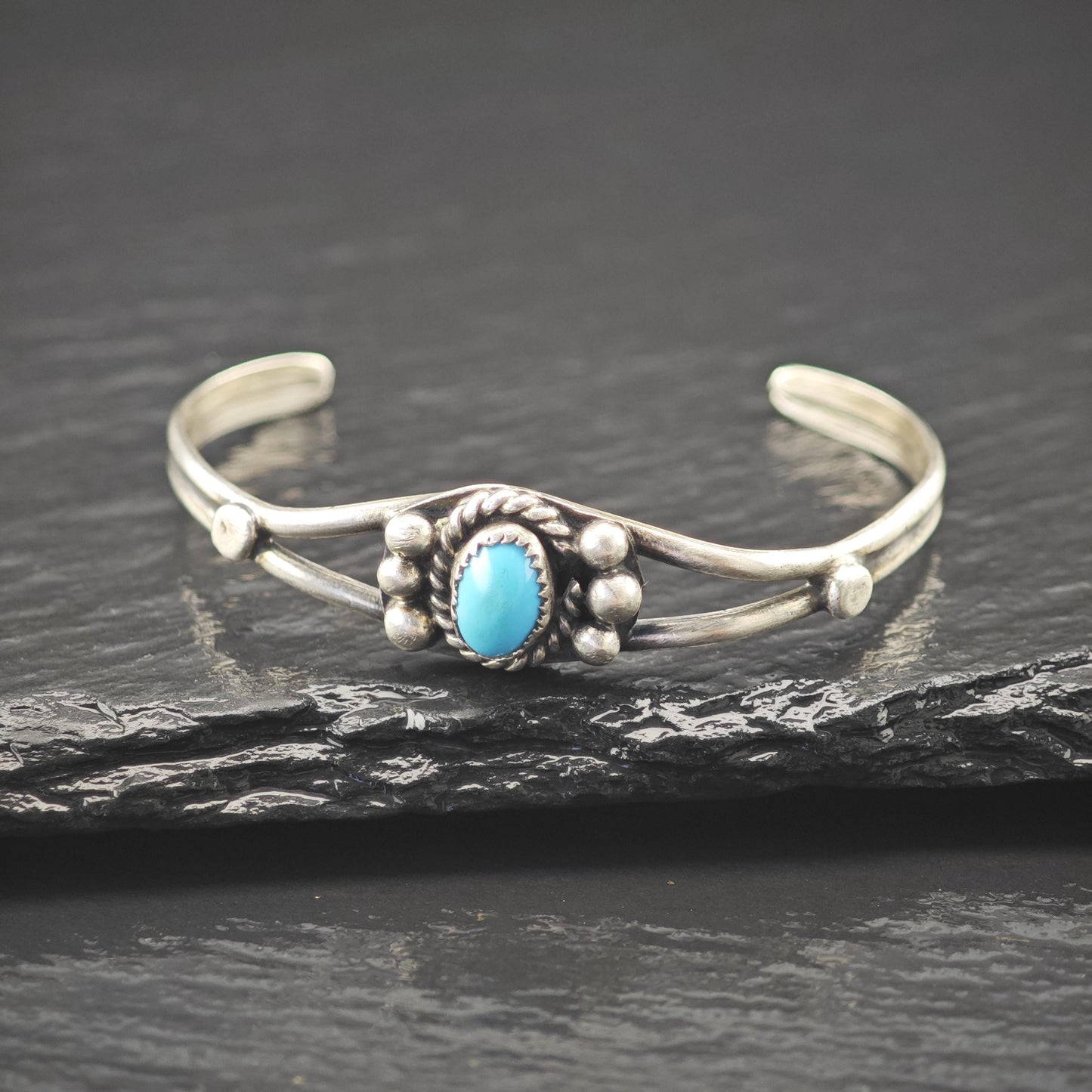 Native American Turquoise Child Cuff Bracelet Sterling Silver