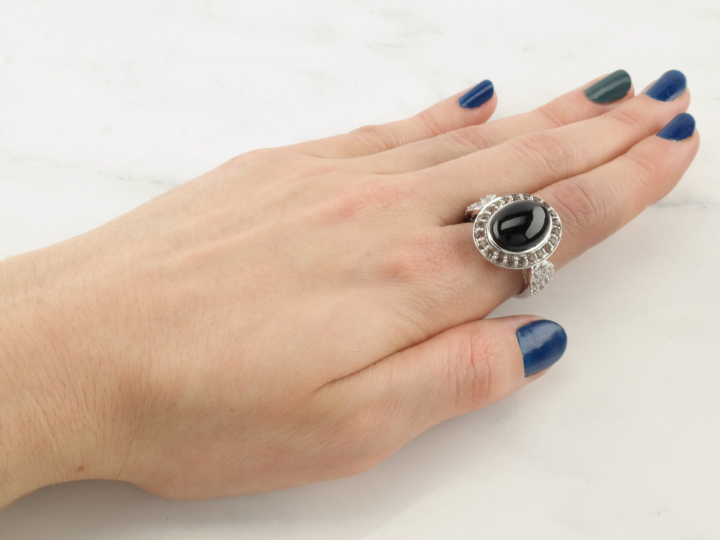 Carlo Viani Ring Black Onyx Spinel Sterling Silver Size 7