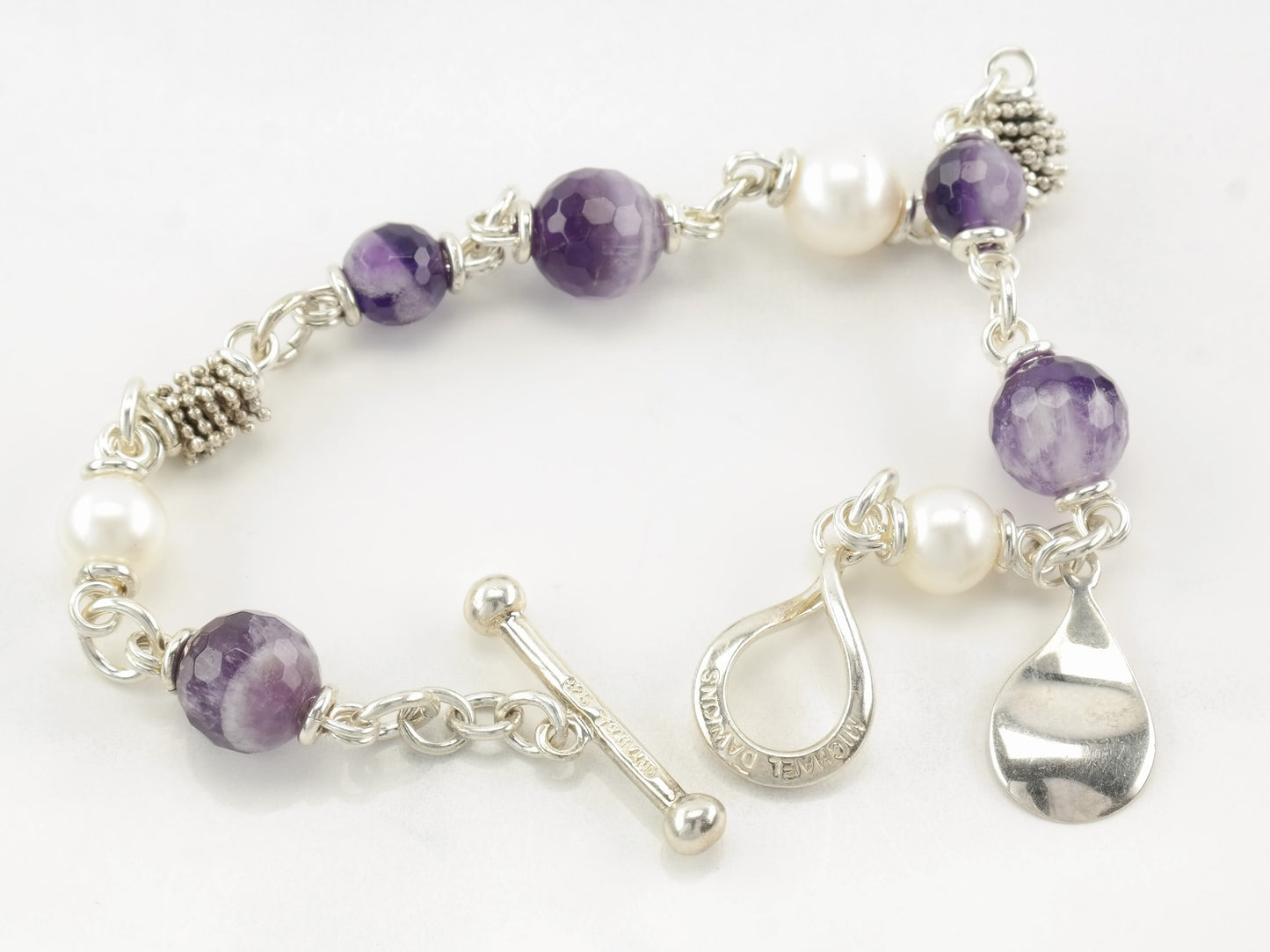 Michael Dawkins Sterling Silver Amethyst, Pearl Line Bracelet