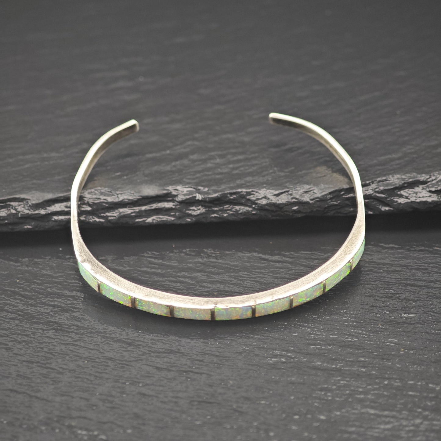 Native American Opal Inlay Cuff Bracelet Sterling Silver