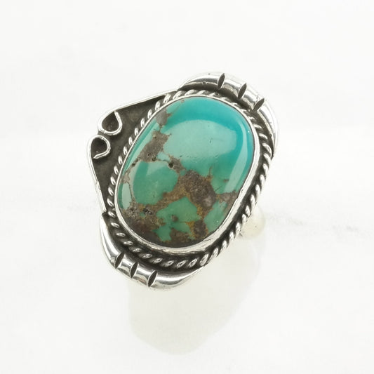 Southwest Silver Ring Turquoise Large Sterling Blue Size 8 1/2