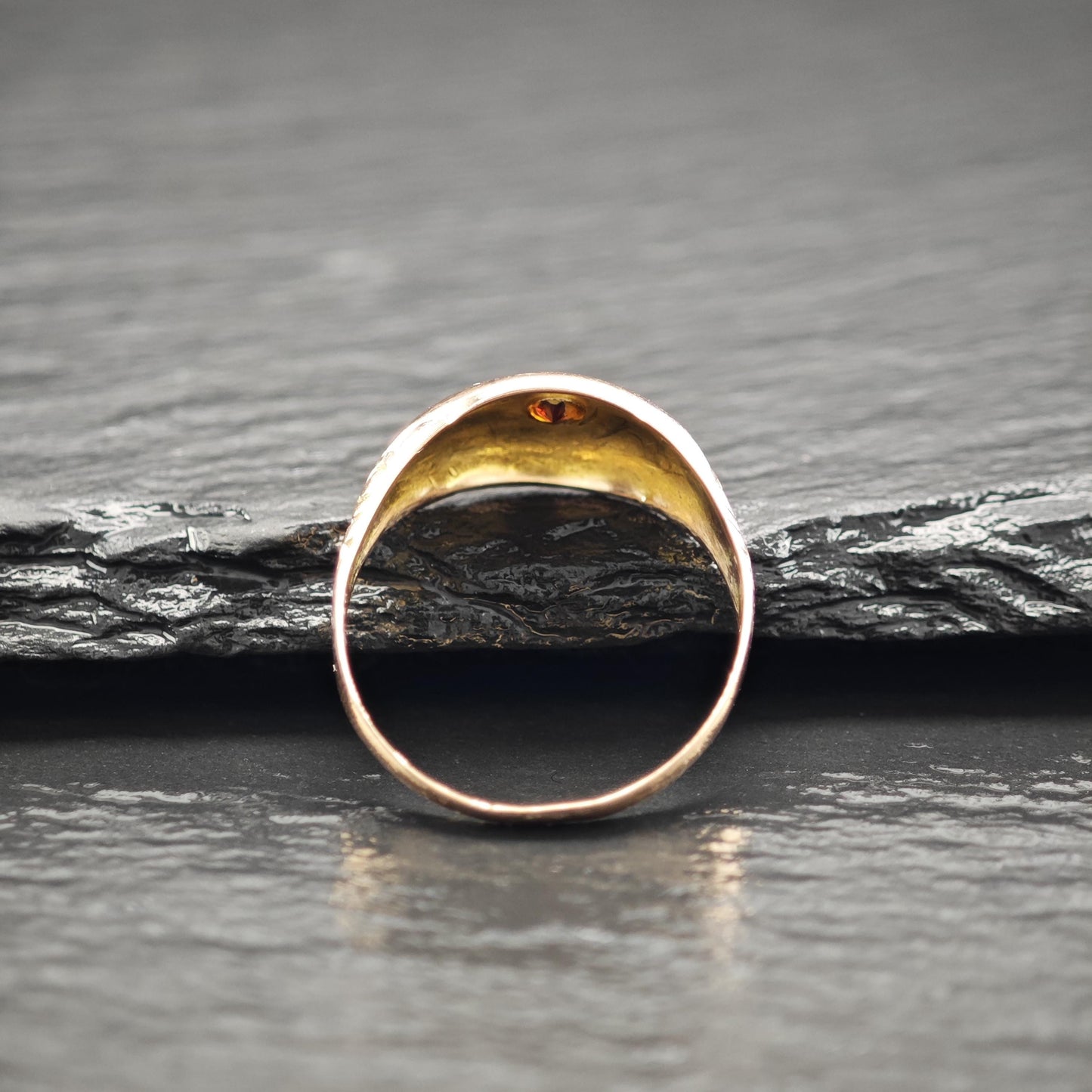 1909 Antique 9k Gold Ring Garnet Diamond Ring