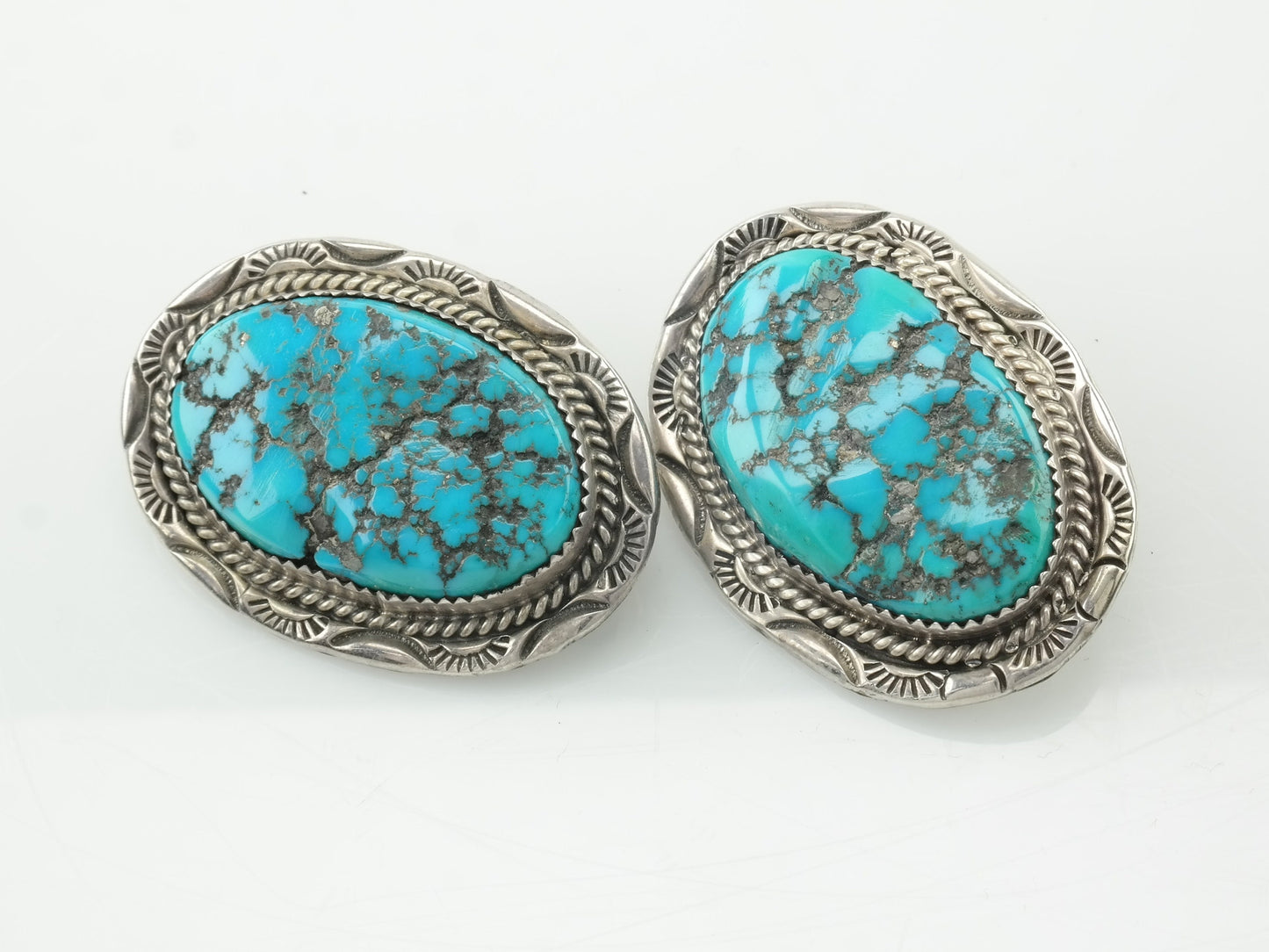 Vintage Sterling Silver & Kingman Turquoise Earrings | Native American | Large Oval Dangles | Southwestern Jewelry | Boho Chic | 1970s