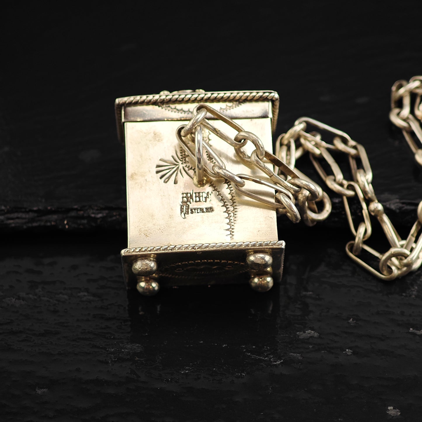 Ben Begay Trinket Box, Stamped Sterling Silver, Feather Necklace N1630