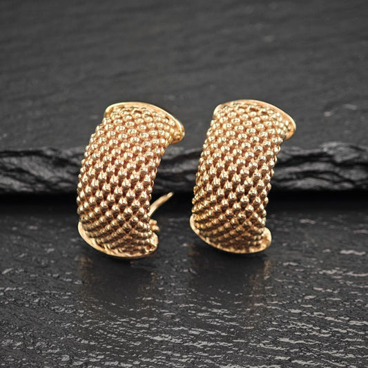 Italy Rose Gold Mesh C Hoop Sterling Silver Omega Back Earrings