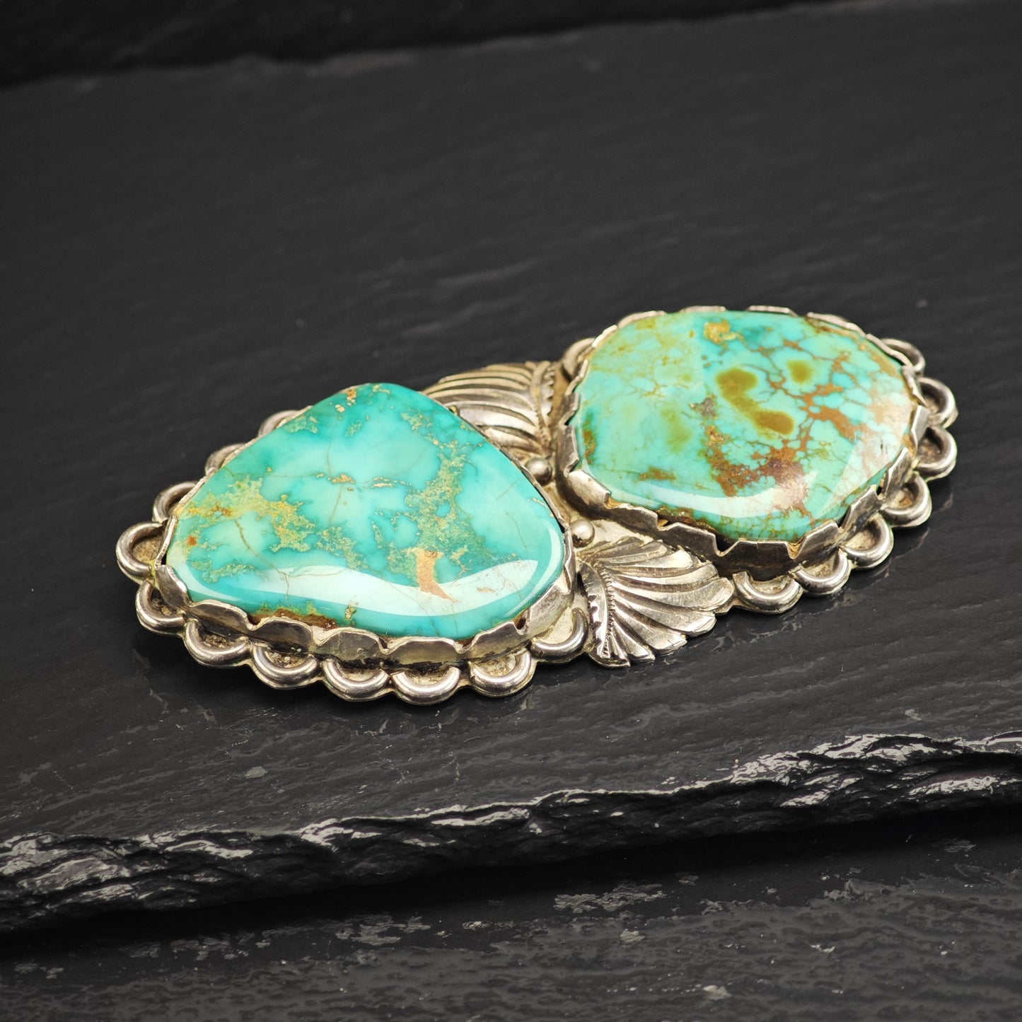 Native American Sterling Silver Brooch Natural Green Turquoise