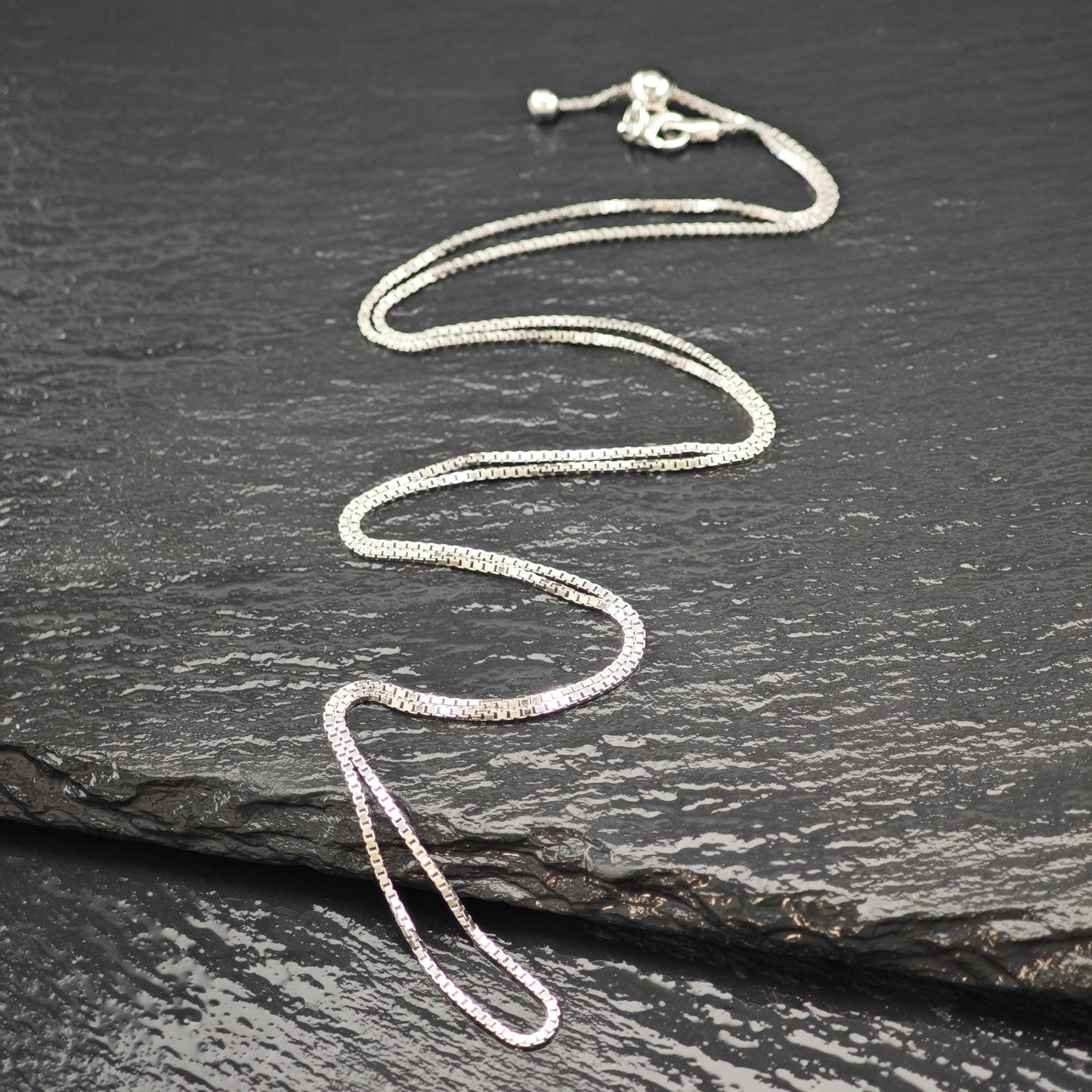 Adjustable slider Box Chain Sterling Silver Necklace 24" N2629