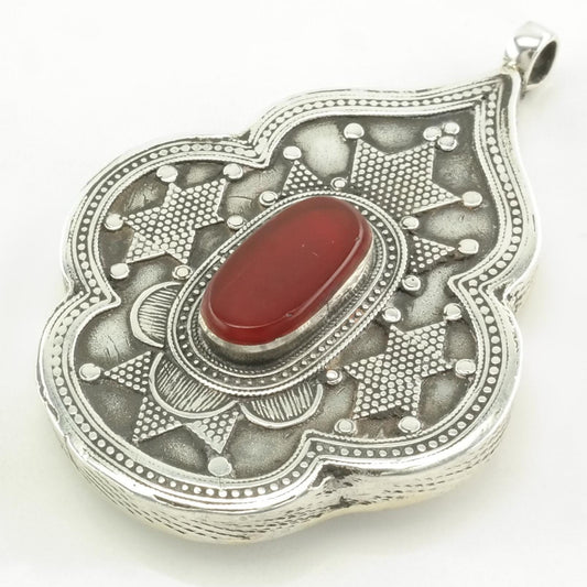 Vintage Ethnic Carnelian Art Deco Sterling Silver Pendant
