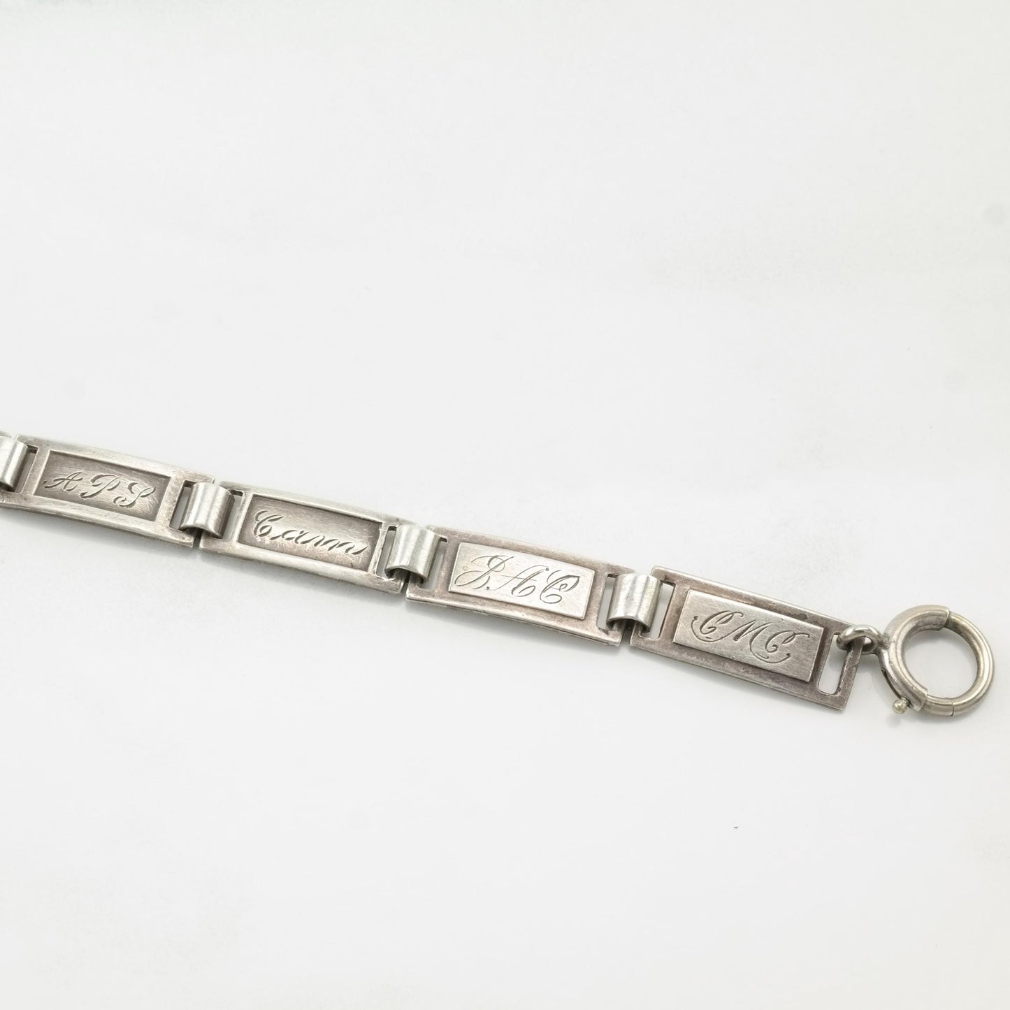 Art Deco Sterling Silver Link Bracelet Engraved Initials Names