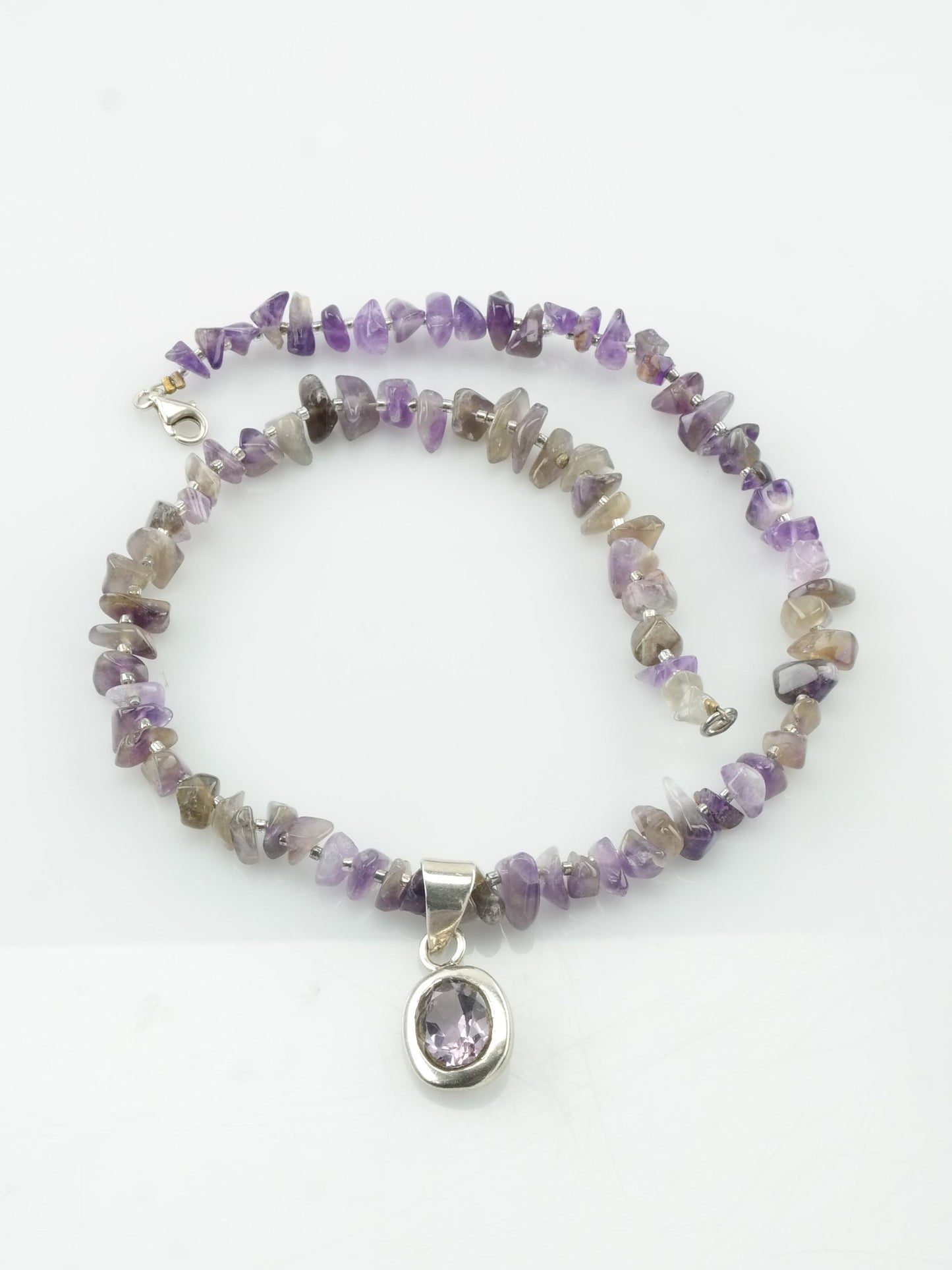 Vintage Sterling Silver Purple Amethyst Quartz Beads Necklace