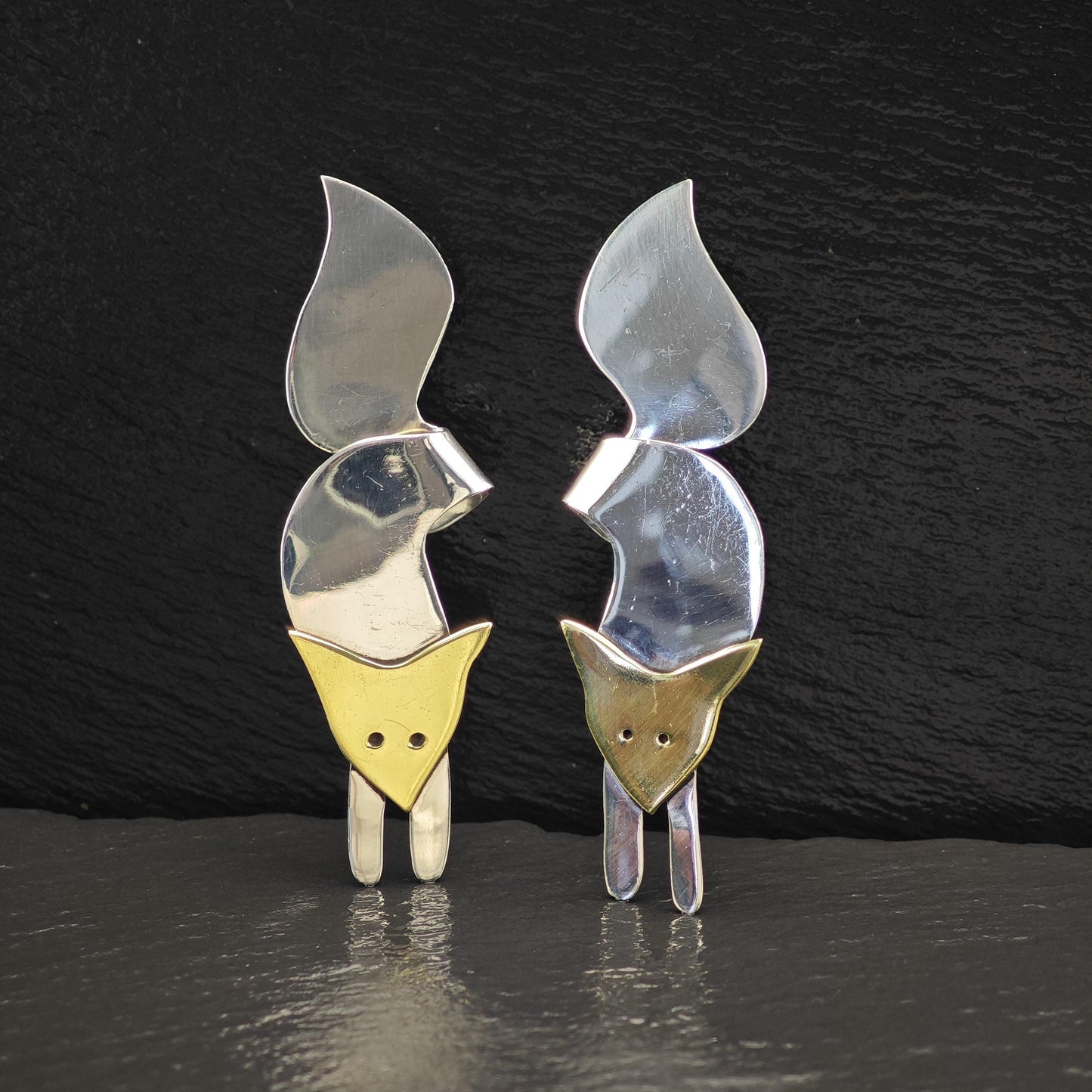 Vintage Gold Tone Fox, Brass Animal Stud Earrings Sterling Silver