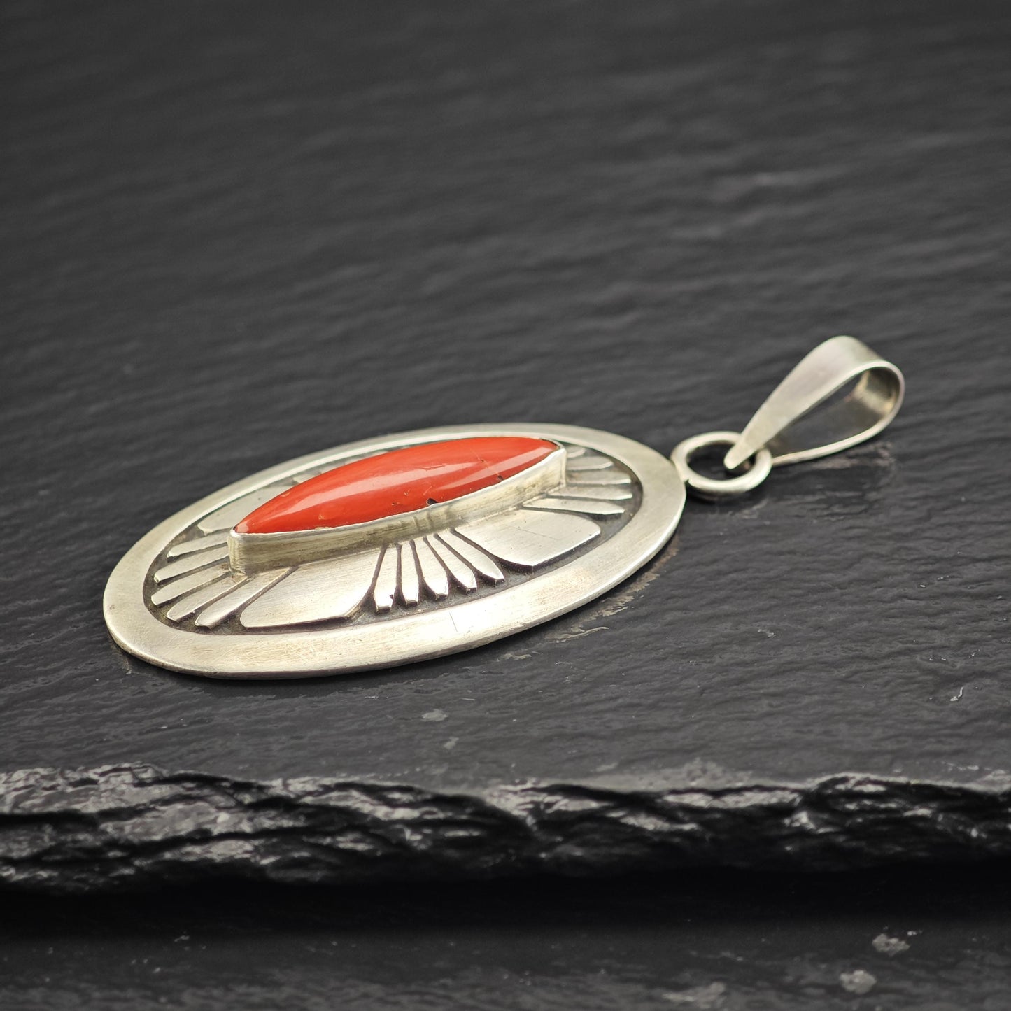 Alfred Joe Overlay Coral Pendant Sterling Silver P3063