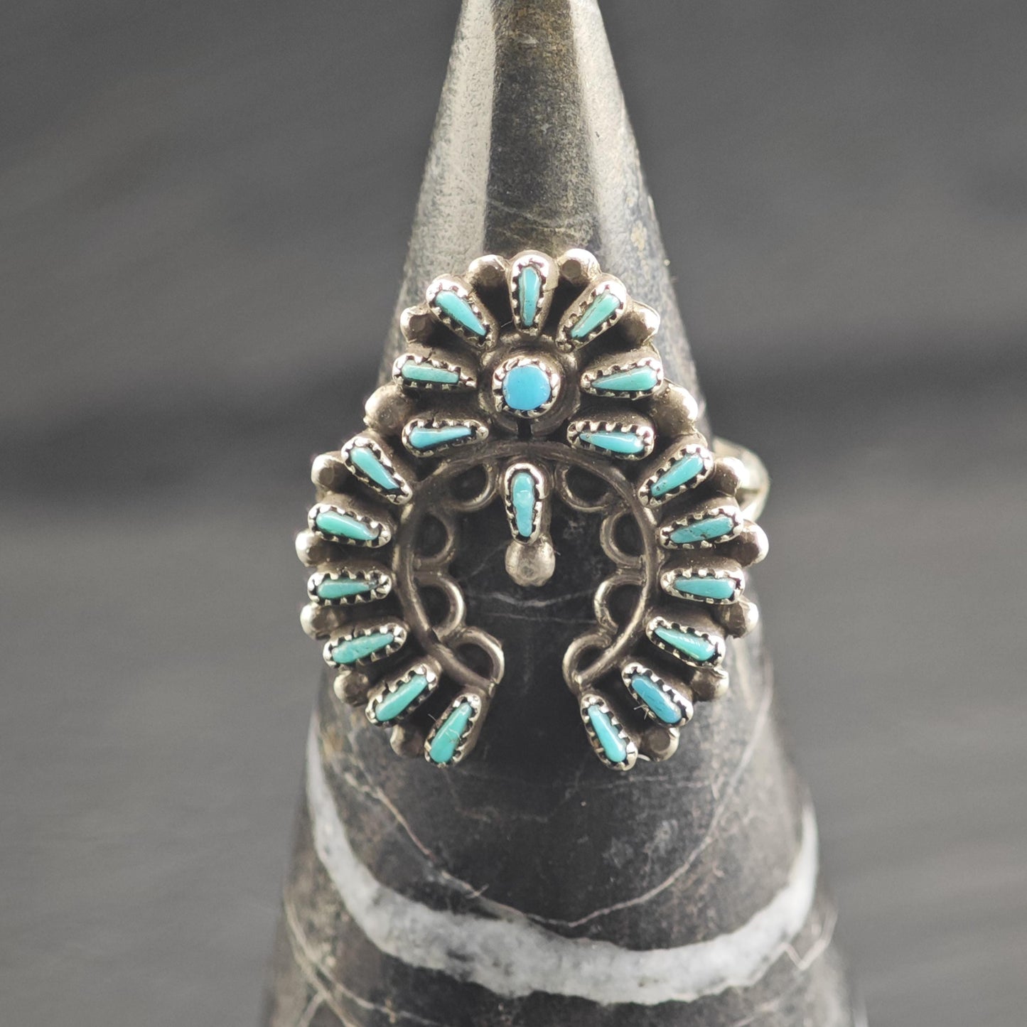 Vintage Zuni Needle Point Turquoise Naja Sterling Silver Ring Sz 6 R6667