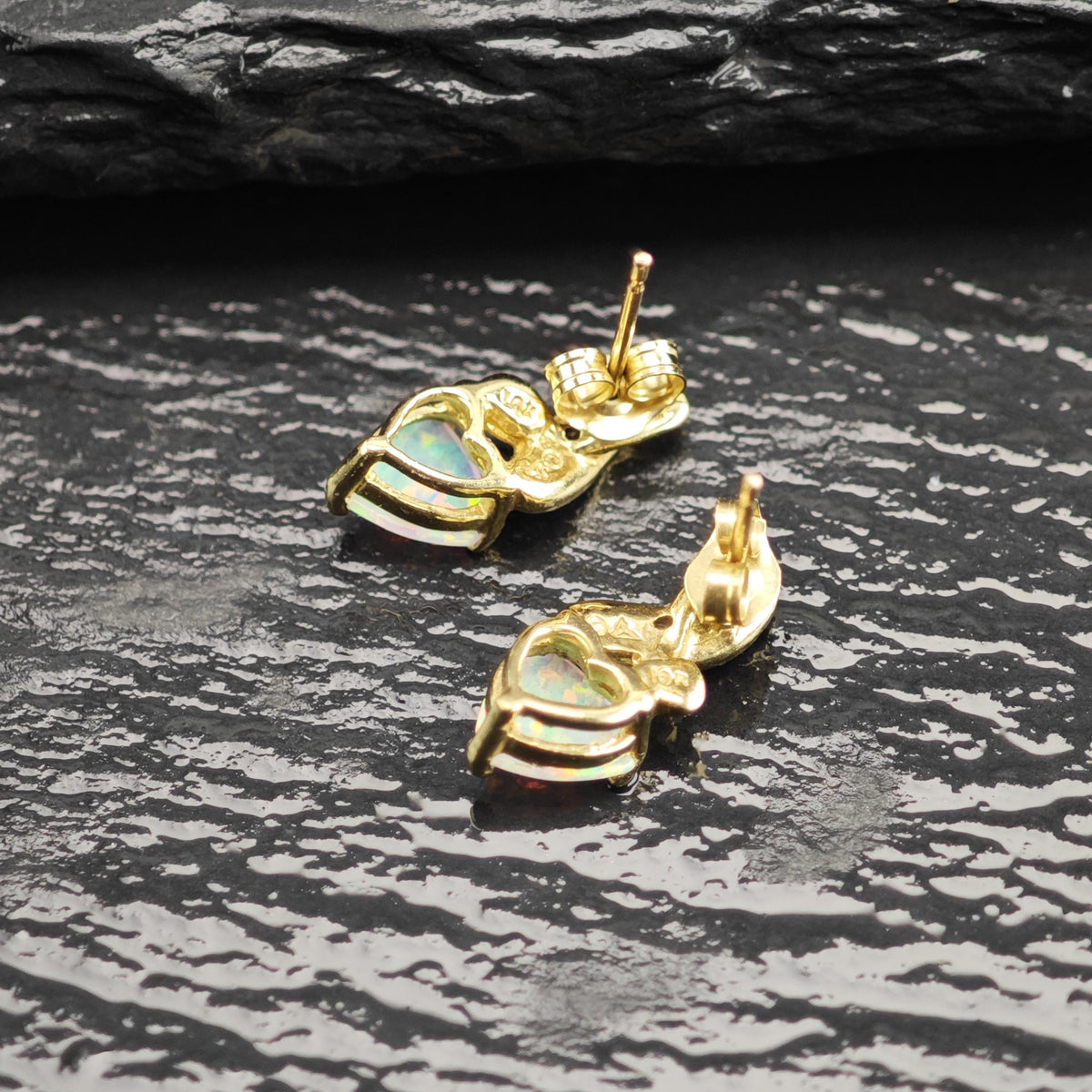 Lab Opal, Diamond Chip 10K Gold Stud Earrings ER3223