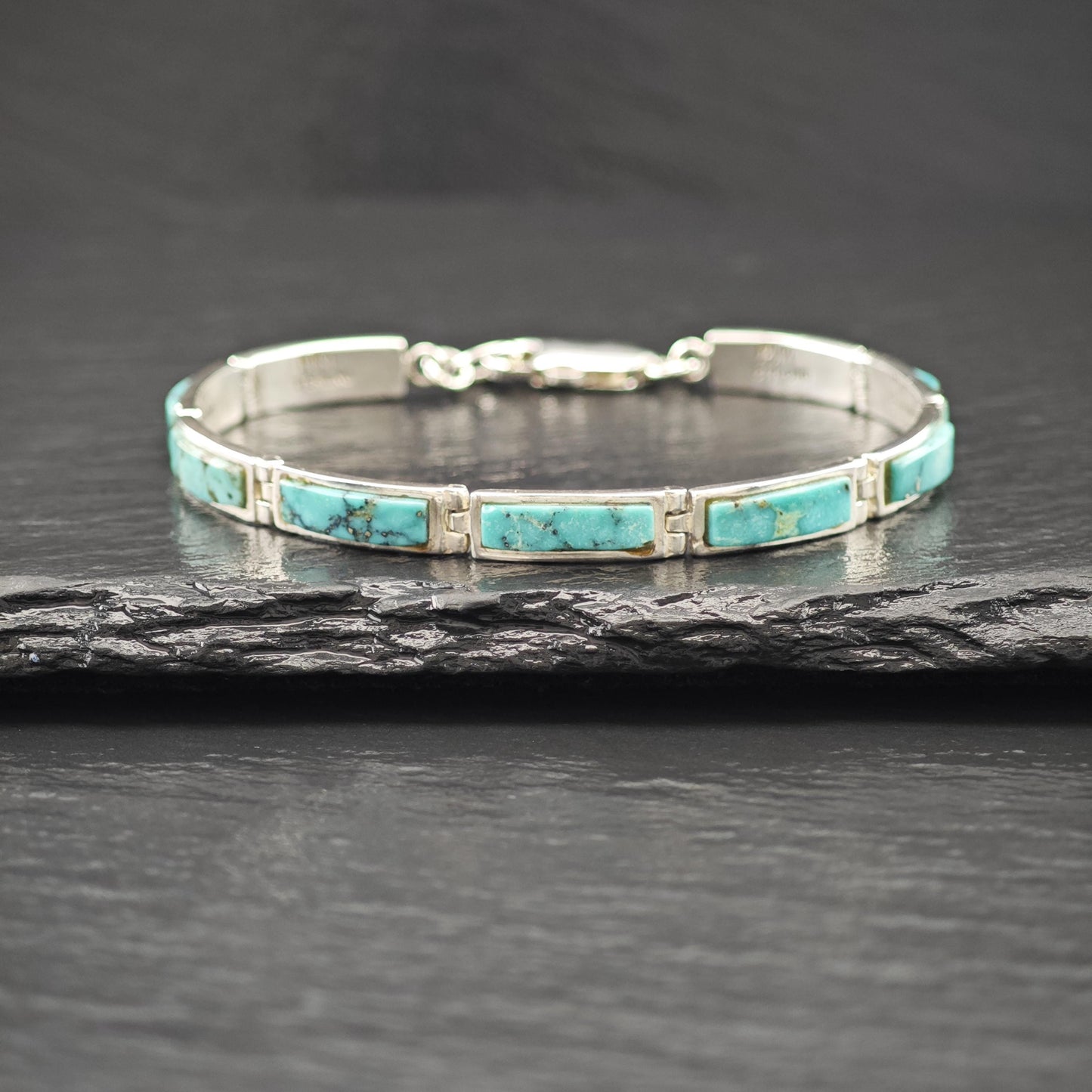 Spiderweb Turquoise Inlay Line Bracelet Sterling Silver Size 6 3/4"