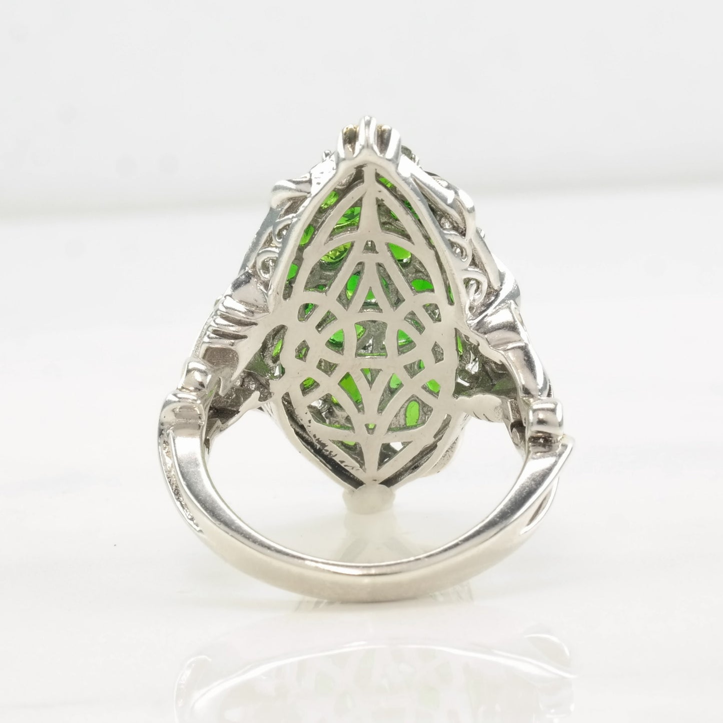 STS Green Diopside Ring Floral Sterling Silver Size 10 1/4