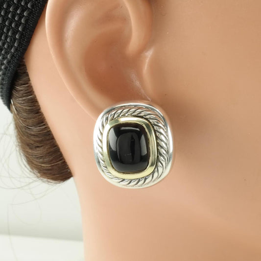 Vintage David Yurman Black, Gold Tone Onyx, 14k Gold Accent, Gold Posts Sterling Silver Omega Back Pierced Earrings