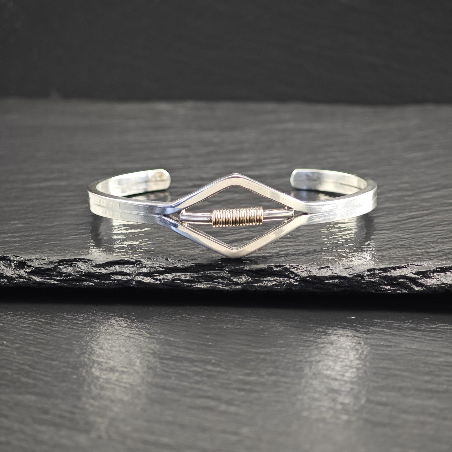 Modernist Gold Spring Cuff Bracelet Sterling Silver
