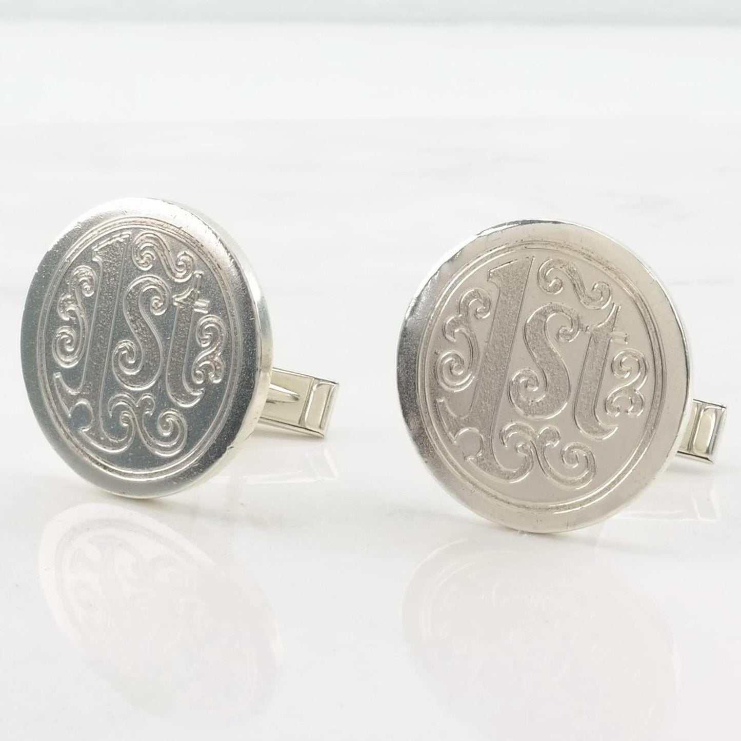 Vintage Sterling Silver Cufflinks Early 1931 Tiffany Hand Engraved "1st"