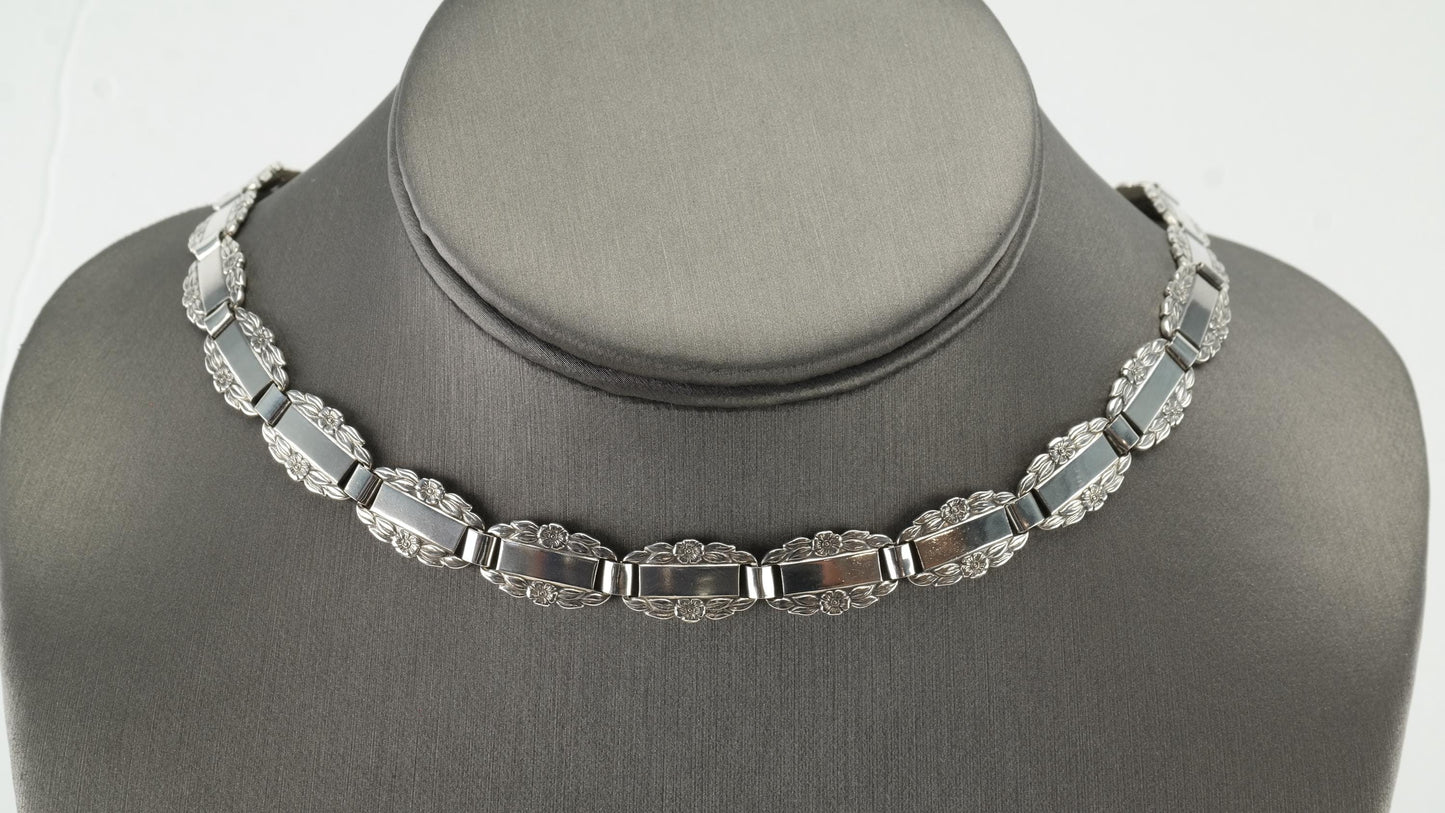 WWII Era Sterling Silver "Forget Me Not" Choker Necklace | 1940s | Engravable