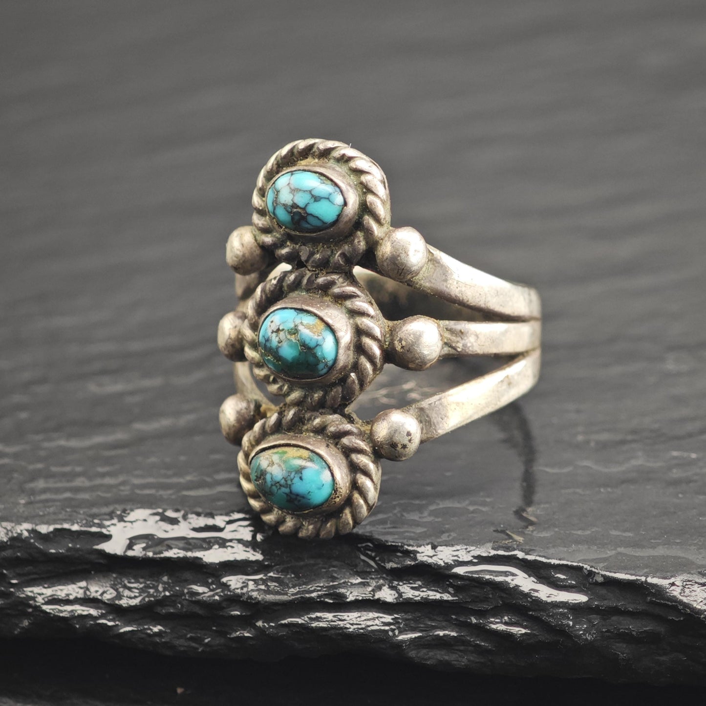 Native American Spiderweb Turquoise Sterling Silver Ring Sz 7 3/4 R6657