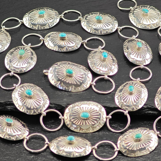 Native American Turquoise Concho Belt Sterling Silver