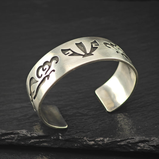 Hopi, Hubert Yowystewa Overlay Cuff Bracelet Sterling Silver Native American