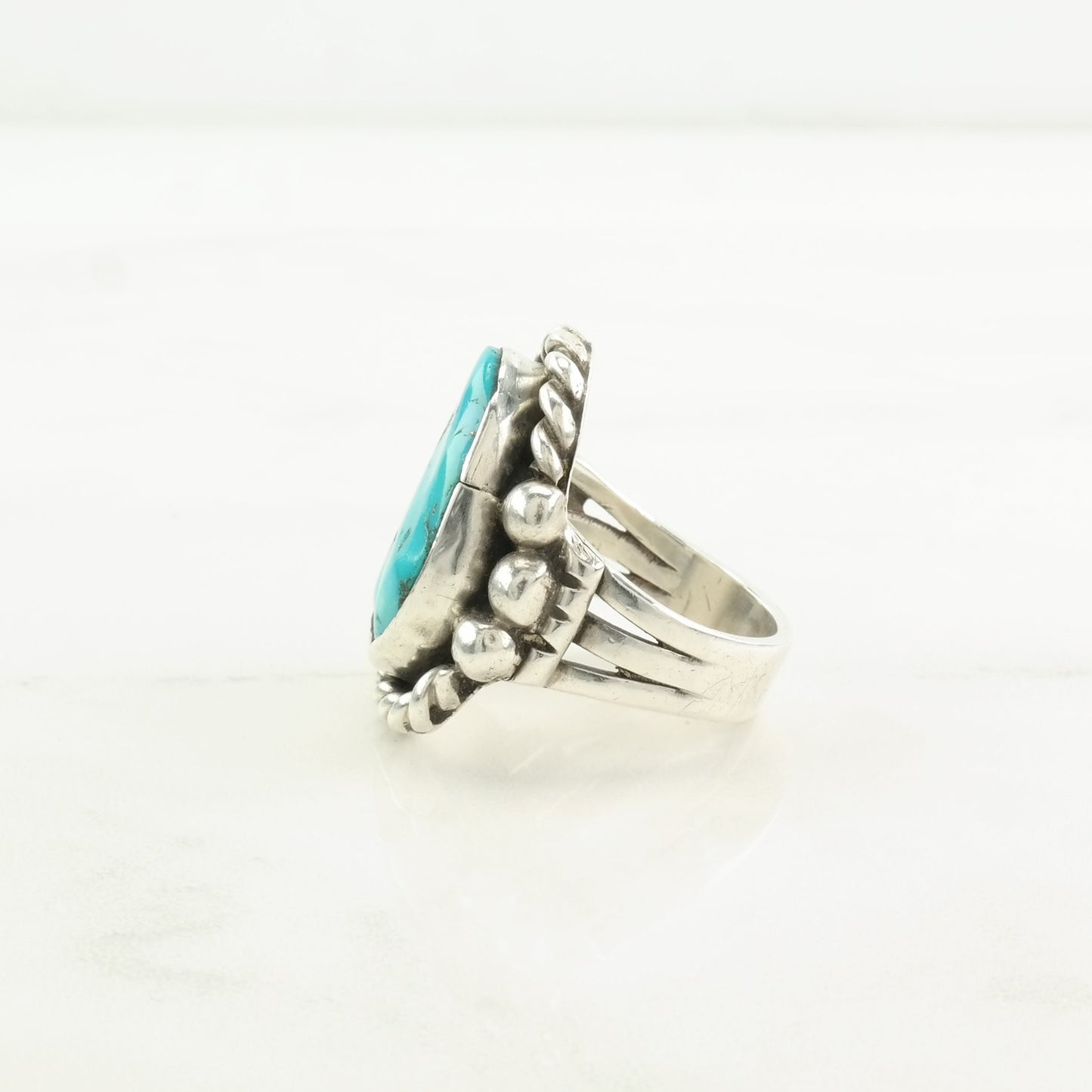 Native American Sterling Silver Ring, Natural Turquoise Blue Size 7 1/4