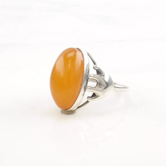 European Silver Ring Butterscotch Amber Size 8 1/2