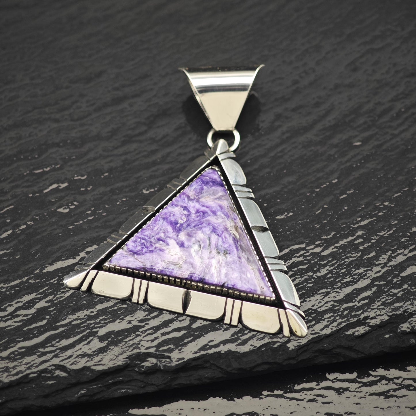 Navajo Charoite Pendant Sterling Silver Triangle P2821