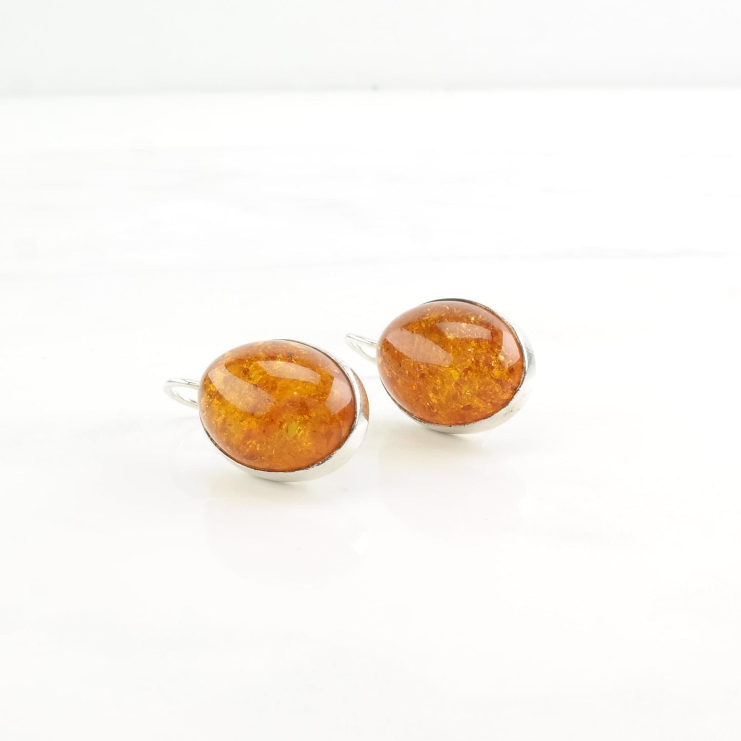 Sterling Silver Orange Amber Earrings Fish hook