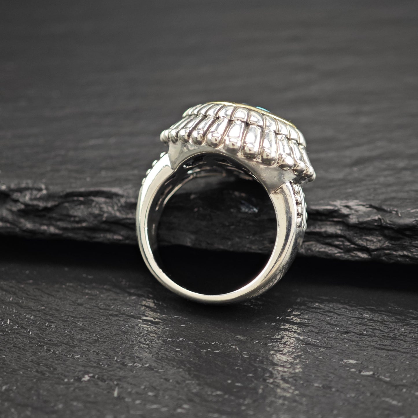 Blue Topaz Silver Ring 14K Gold Bezel Sterling