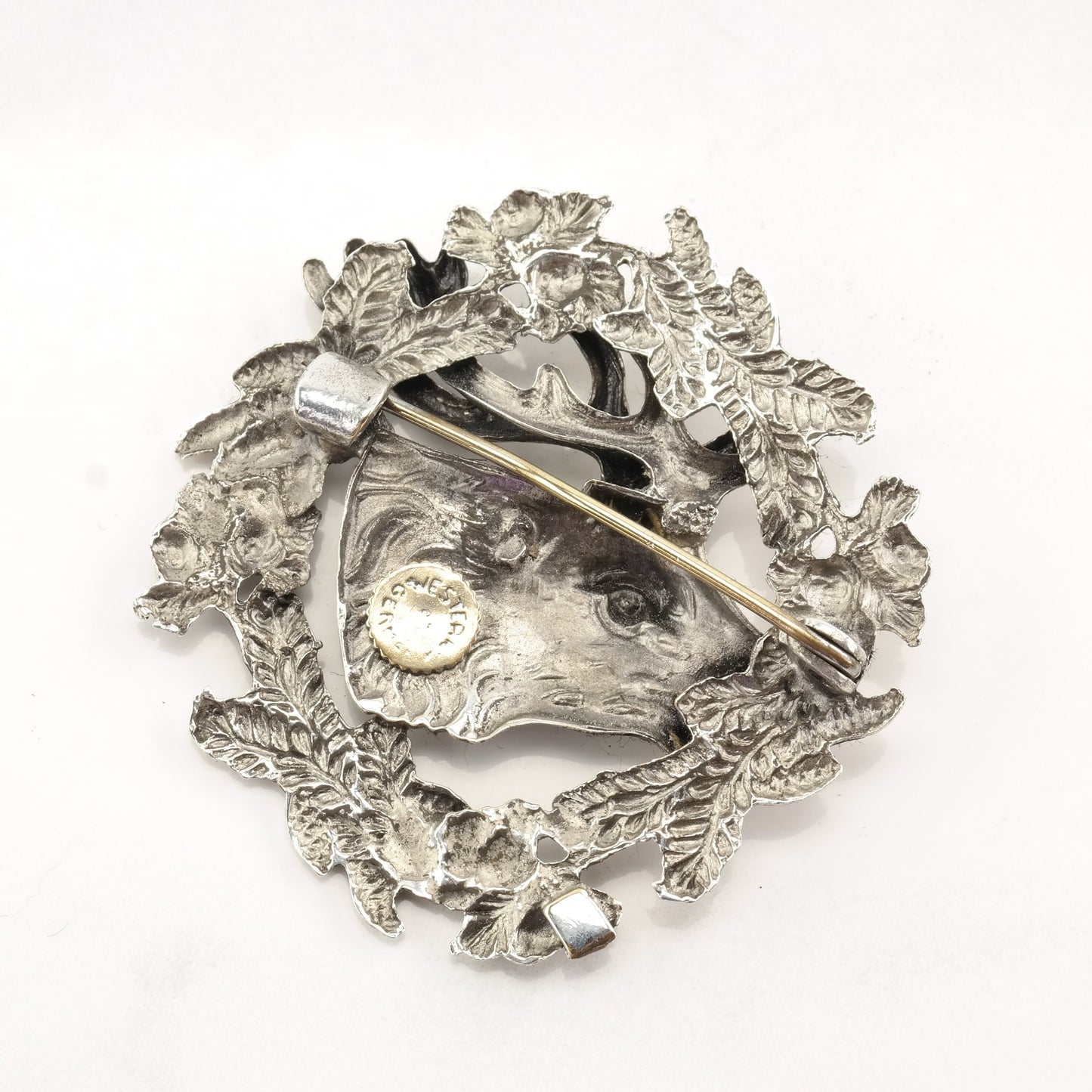 Germany Sterling Silver Brooch Deer Wreath