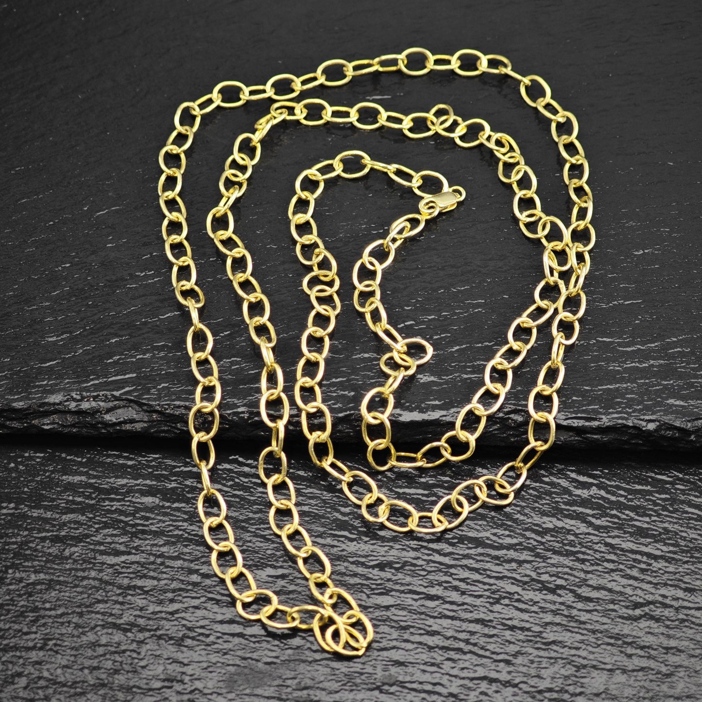 Gold Plated Oval Chain Sterling Silver Necklace N2754