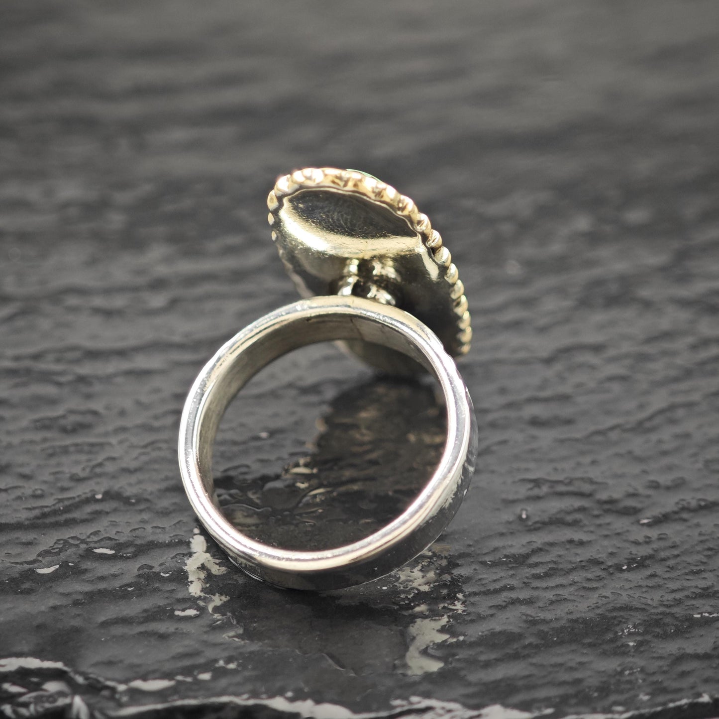 Long DTR Green Variscite Ring Sterling Silver, Brass Accent Sz 7 R5949
