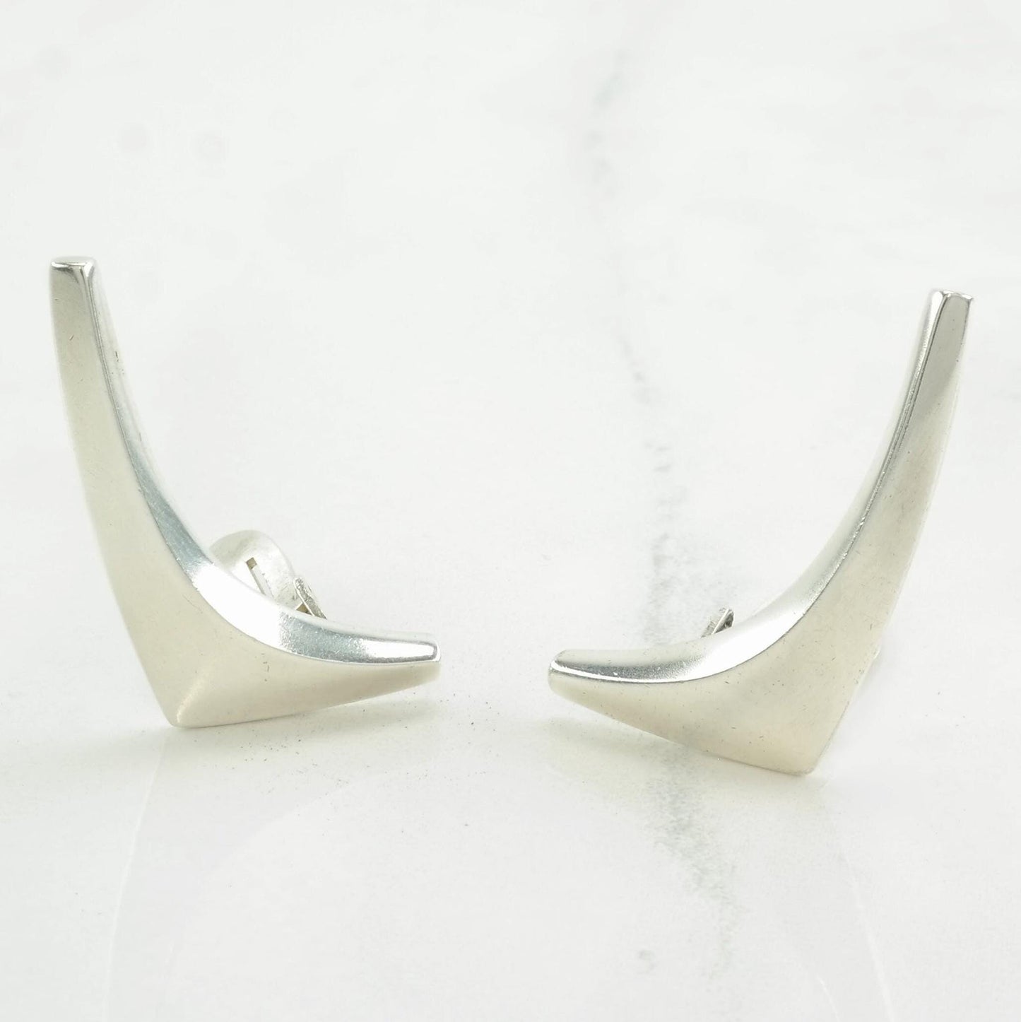 Denmark Sterling Silver Boomerang Earrings Clip On