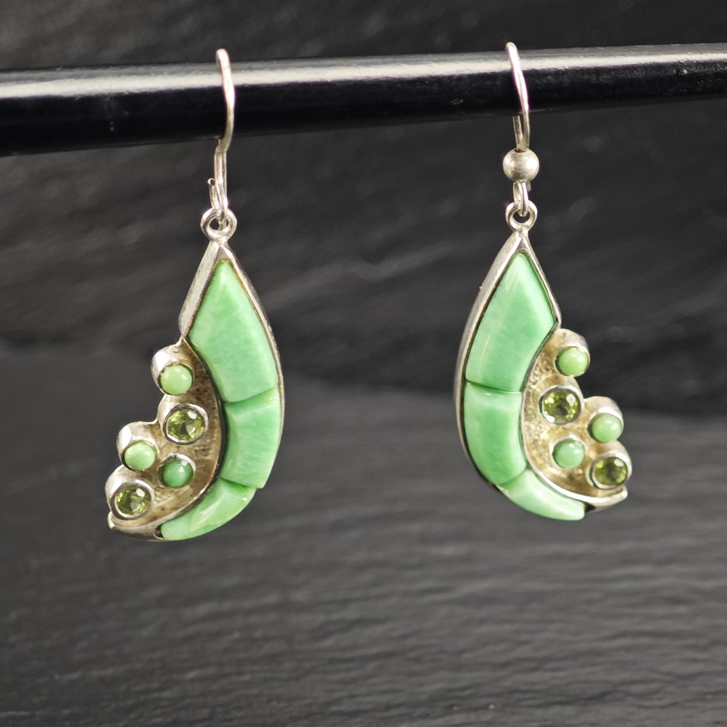 Green Gemstone & Peridot Crest Hook Earrings Sterling Silver ER3188